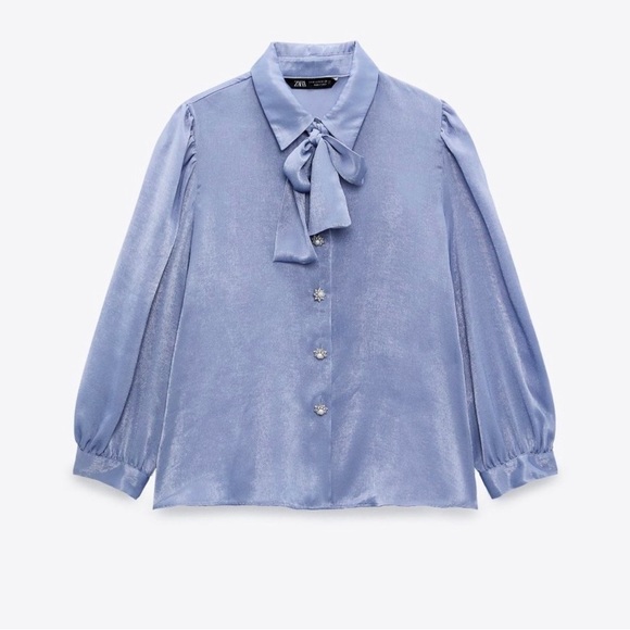 NWT ZARA Jeweled Button Down Shirt Small - Picture 2 of 7